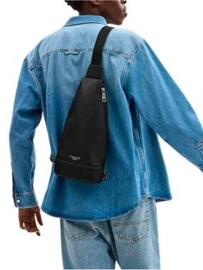 COACH Dominic Black Pebble Leather Sling Bag